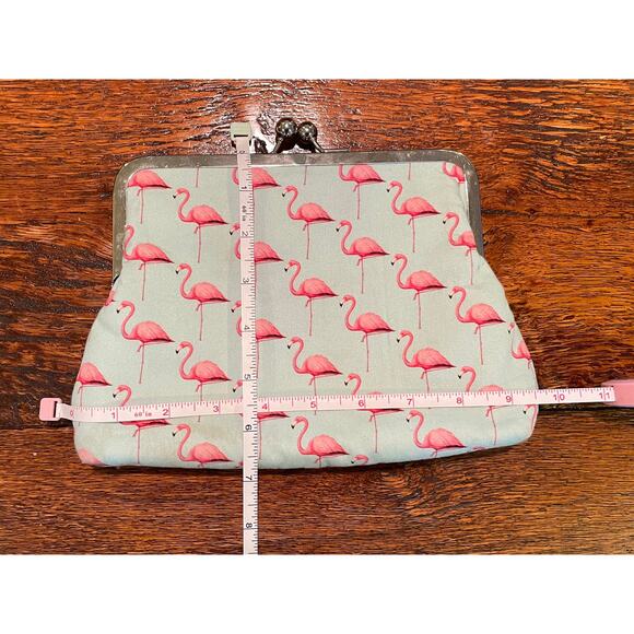 VTG Flamingo Clutch / Handbag / Coin Purse, Pink, Pastel Blue, Silver Chain - Picture 6 of 9